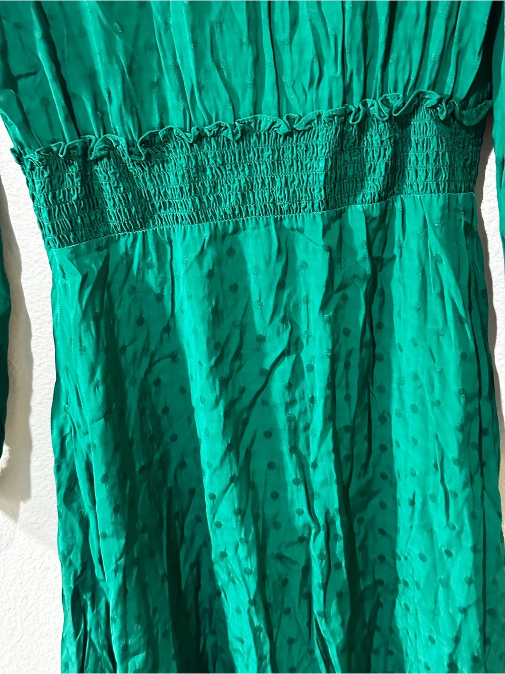 Sandro dark Green Polka Dot Smocked-Waist Dress